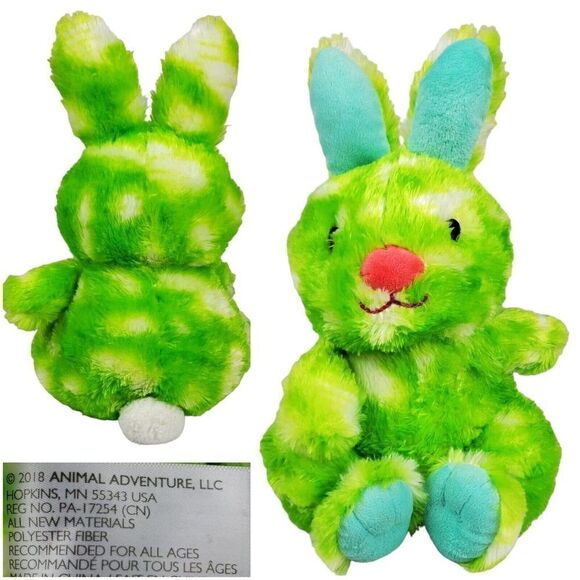 Animal Adventure Bunny Rabbit Plush Spring Easter Green White Polka Dot Furry - Picture 8 of 8